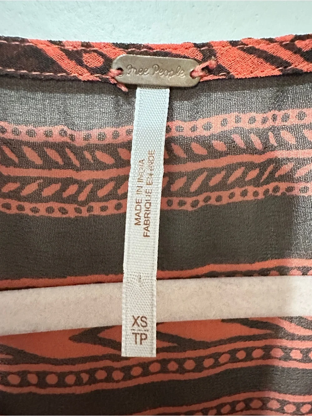 Free People Rust and Navy Patterned Long-Sleeve Tunic